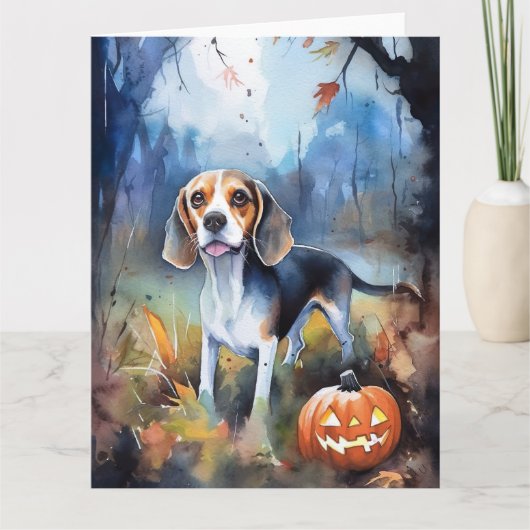 Halloween Beagle met pompoenen eng Kaart (Voorkant)