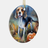 Halloween Beagle met pompoenen eng Keramisch Ornament (Rechts)