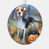 Halloween Beagle met pompoenen eng Keramisch Ornament (Links)