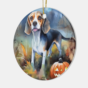 Halloween Beagle met pompoenen eng Keramisch Ornament