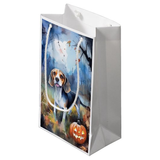 Halloween Beagle met pompoenen eng Klein Cadeauzakje (Voorkant Gekanteld)
