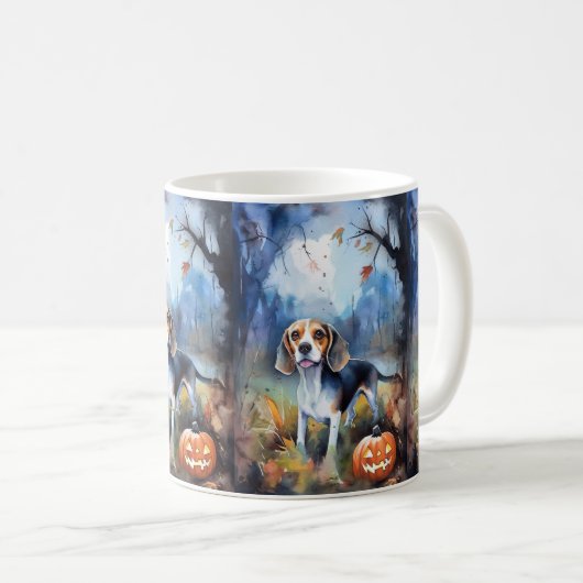 Halloween Beagle met pompoenen eng Koffiemok (Voorkant rechts)