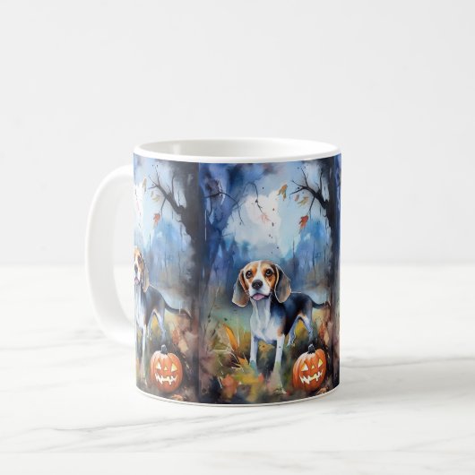 Halloween Beagle met pompoenen eng Koffiemok (Voorkant links)