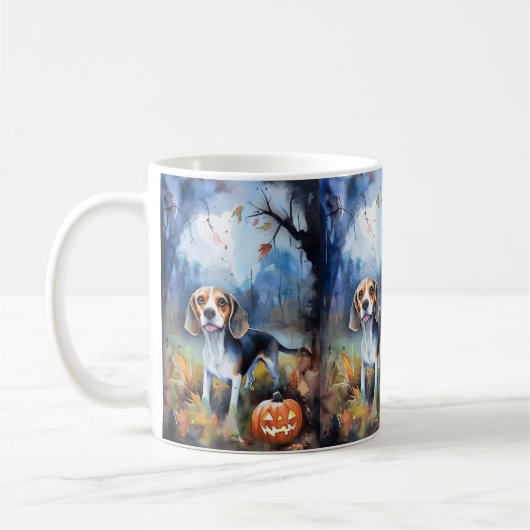 Halloween Beagle met pompoenen eng Koffiemok (Links)