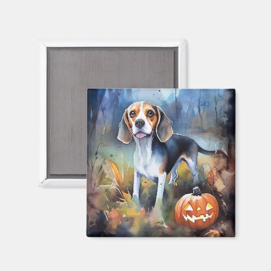 Halloween Beagle met pompoenen eng Magneet (Voorkant / Achterkant)