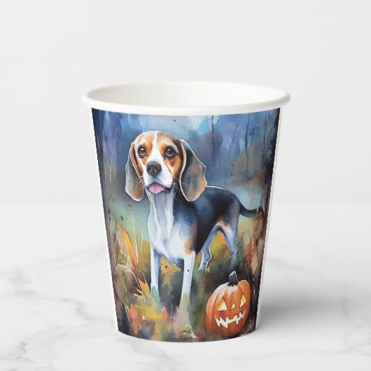 Halloween Beagle met pompoenen eng Papieren Bekers (Achterkant)