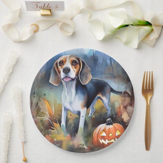 Halloween Beagle met pompoenen eng Papieren Bordje (Huwelijk)