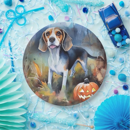 Halloween Beagle met pompoenen eng Papieren Bordje (Feest)
