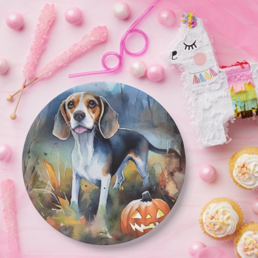 Halloween Beagle met pompoenen eng Papieren Bordje (Feest)
