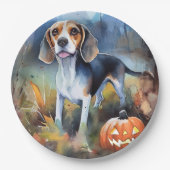 Halloween Beagle met pompoenen eng Papieren Bordje (Voorkant)