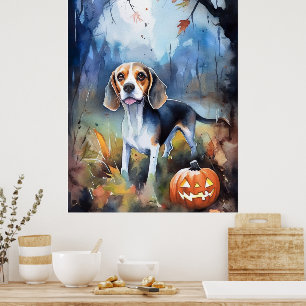 Halloween Beagle met pompoenen eng Poster