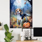 Halloween Beagle met pompoenen eng Poster (Thuiskantoor)