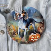 Halloween Beagle met pompoenen eng Ronde Button 6,0 Cm (In situ)
