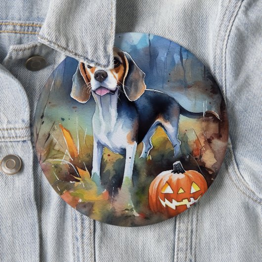 Halloween Beagle met pompoenen eng Ronde Button 6,0 Cm (In situ)