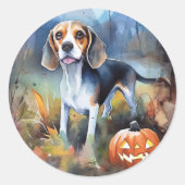 Halloween Beagle met pompoenen eng Ronde Sticker (Voorkant)