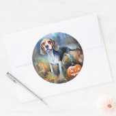 Halloween Beagle met pompoenen eng Ronde Sticker (Envelop)