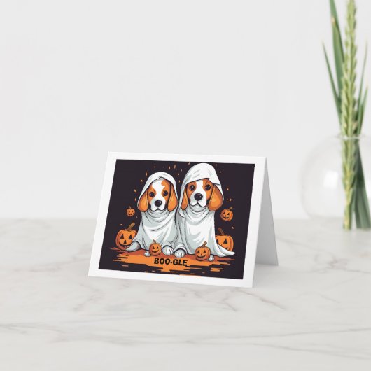 Halloween Beagles in Grappige Ghost Kostuum Kaart (Voorkant)