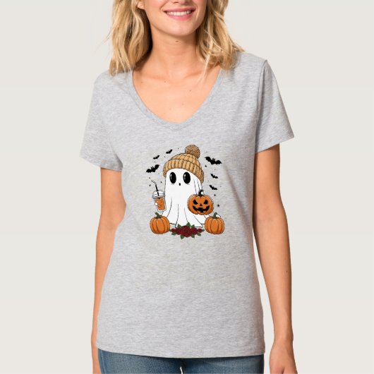 Halloween Beanie Pumpkin Drink & Roses  T-shirt (Voorkant)