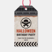 Halloween bedanklabel, metalen raster en schedel cadeaulabel (Voorkant)