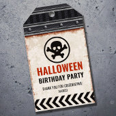 Halloween bedanklabel, metalen raster en schedel cadeaulabel
