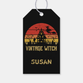 Halloween Bedrukte Vintage Heks Retro Zonsondergan Cadeaulabel
