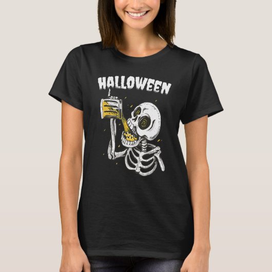 Halloween Beer Drinking Skeleton T-shirt (Voorkant)