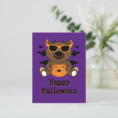 Halloween beer pompoen Cool schattig Paars Briefkaart (Staand voorkant)