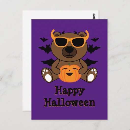Halloween beer pompoen Cool schattig Paars Briefkaart (Voorkant / Achterkant)