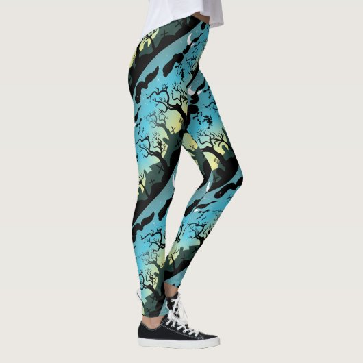 Halloween begraafplaats landschap paarse aqua en g leggings (Rechts)