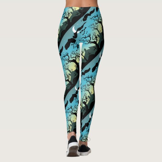 Halloween begraafplaats landschap paarse aqua en g leggings (Achterkant)