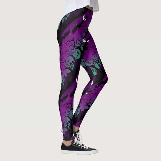 Halloween begraafplaats landschap paarse en aqua leggings (Rechts)