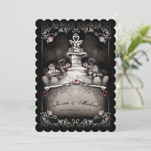 Halloween begraafplaats liefde "samen met" bruilof kaart (Staand voorkant)