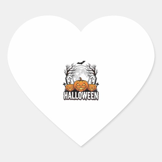 Halloween Begraafplaats Pompoen Vintage Gravure On Hart Sticker (Voorkant)