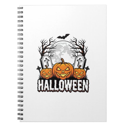 Halloween Begraafplaats Pompoen Vintage Gravure On Notitieboek (Voorkant)