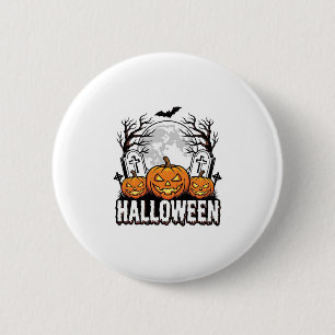 Halloween Begraafplaats Pompoen Vintage Gravure On Ronde Button 5,7 Cm