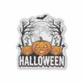 Halloween Begraafplaats Pompoen Vintage Gravure On Sticker (Voorkant)