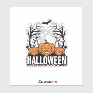 Halloween Begraafplaats Pompoen Vintage Gravure On Sticker