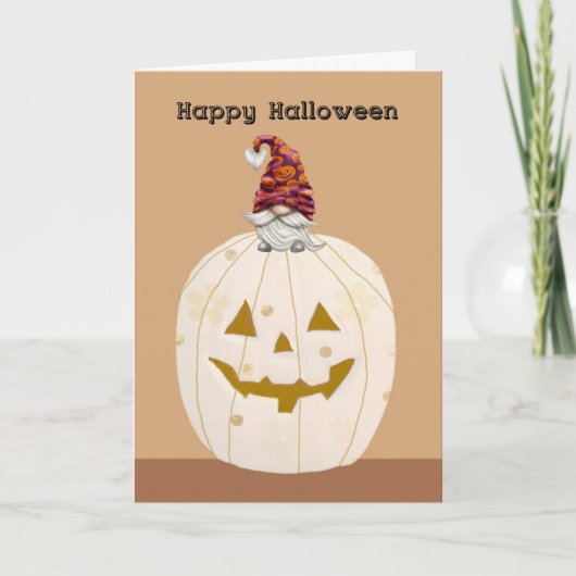 Halloween Beige Pumpkin met Gnome Kaart (Voorkant)