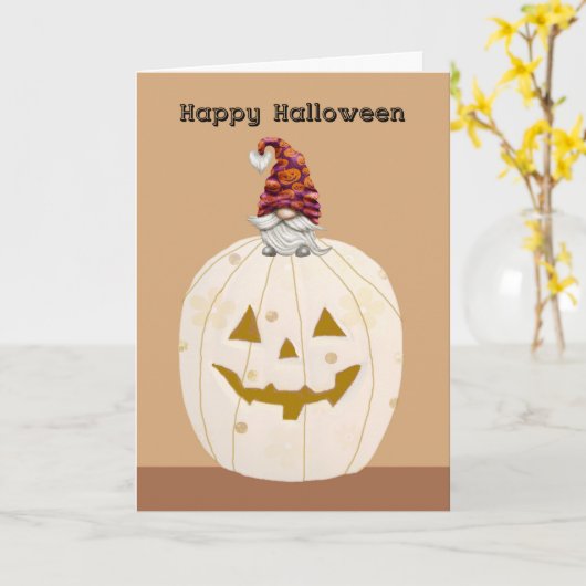 Halloween Beige Pumpkin met Gnome Kaart (Gele Bloem)
