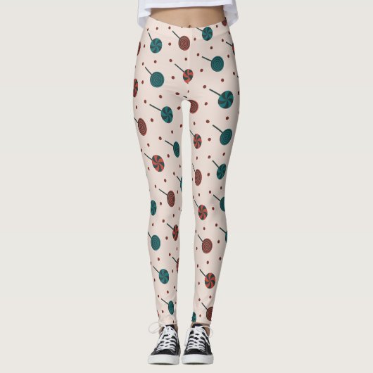 Halloween Beige Rood Minimaal Patroon Leggings (Voorkant)