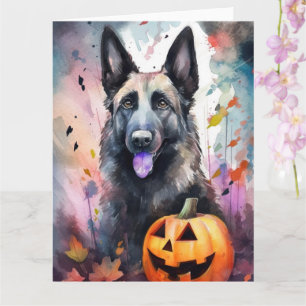 Halloween Belgische Herder met Pompoenen Griezelen Kaart