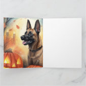 Halloween Belgische Malinoi Met Pompoenen Eng Kaart (Binnen)