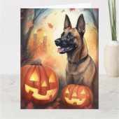 Halloween Belgische Malinoi Met Pompoenen Griezele Kaart (Voorkant)