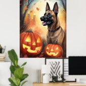 Halloween Belgische Malinoi Met Pompoenen Griezele Poster (Thuiskantoor)