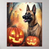 Halloween Belgische Malinoi Met Pompoenen Griezele Poster (Voorkant)