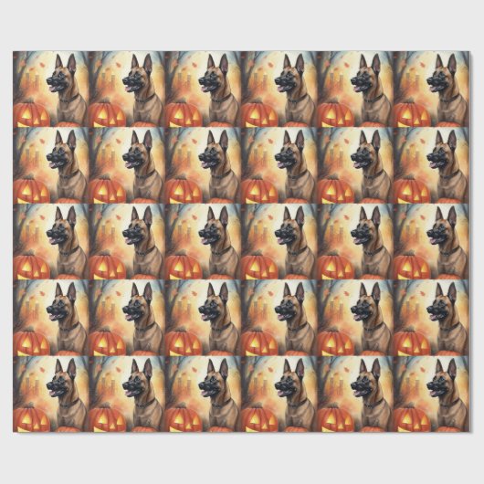 Halloween Belgium Malinoi met pompoenen eng Cadeaupapier (Vlak)