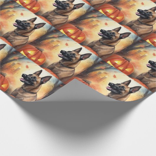 Halloween Belgium Malinoi met pompoenen eng Cadeaupapier (Hoek)