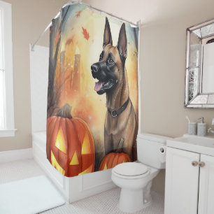 Halloween Belgium Malinoi met pompoenen eng Douchegordijn