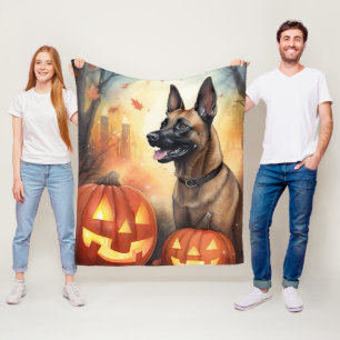 Halloween Belgium Malinoi met pompoenen eng Fleece Deken