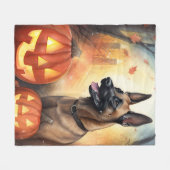Halloween Belgium Malinoi met pompoenen eng Fleece Deken (Voorkant (Horizontaal))